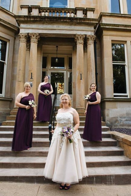 Tea Length Wedding Dress with Floor Length Bridesmaid Dresses - 1