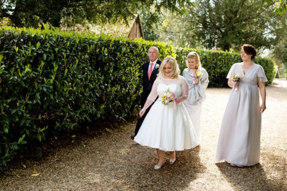 Tea Length Wedding Dress with Floor Length Bridesmaid Dresses - 3