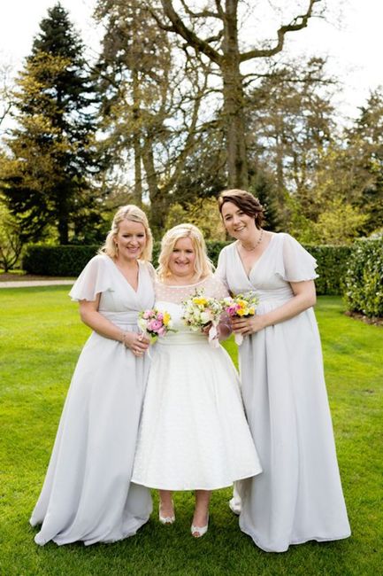 Tea Length Wedding Dress with Floor Length Bridesmaid Dresses - 4