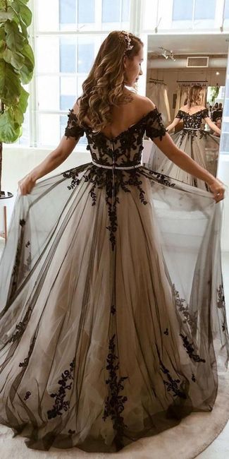 Show me dark lace over nude/ivory dress options 7