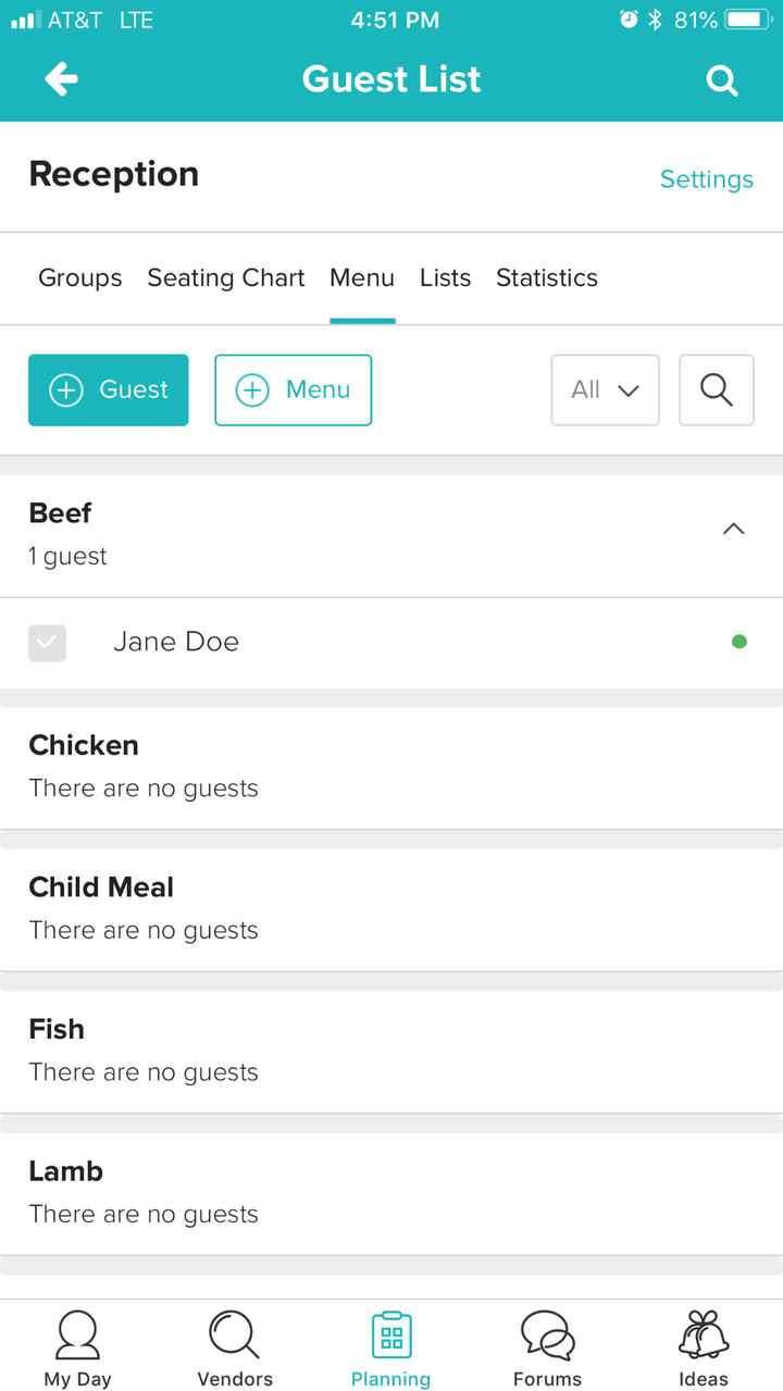 Guest List - Sort by Menu
