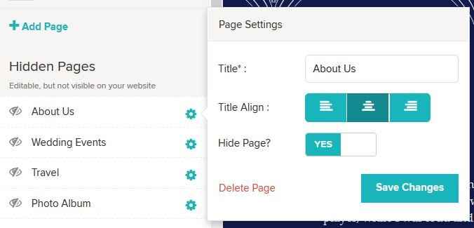 Hidden Pages and Page Settings