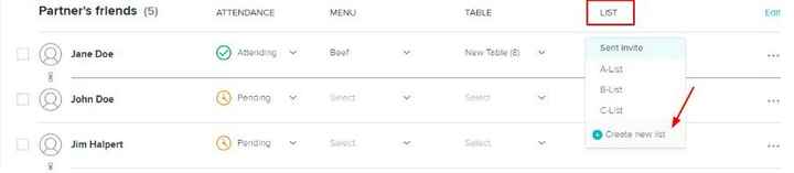 Guest List - Create New List