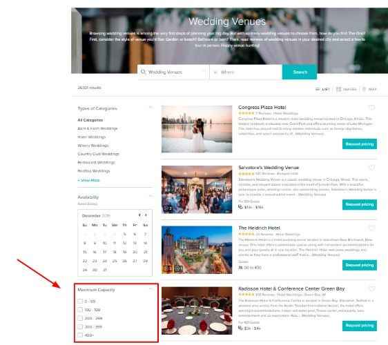 Venue Search - Capacity Filter