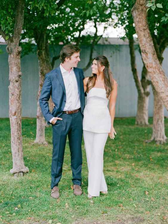 Couple at Rehearsal Dinner - Casual White Bridal Jumpsuit
