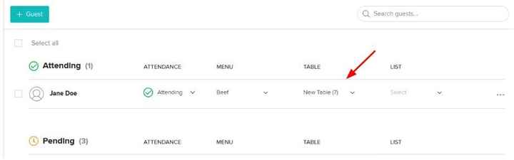 Table Assignments In Guest List
