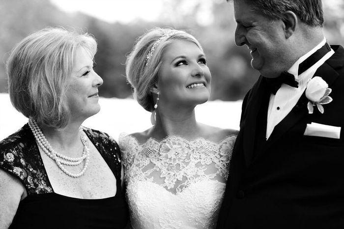 Brides with her parents on wedding day