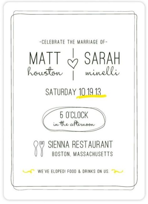 Tongue in cheek marriage announcement and reception invitation