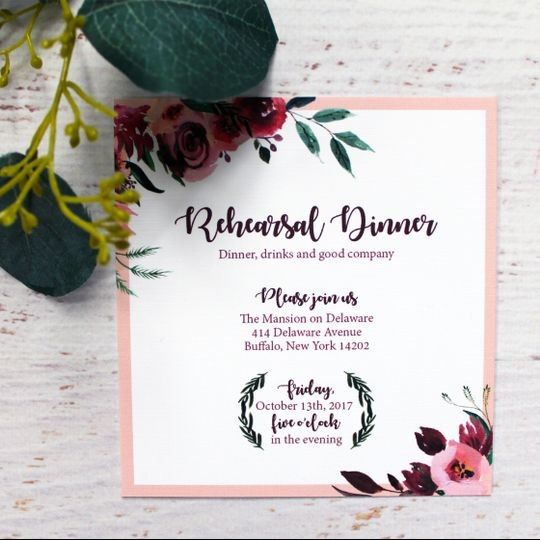 Pink and red floral rehearsal dinner invitation