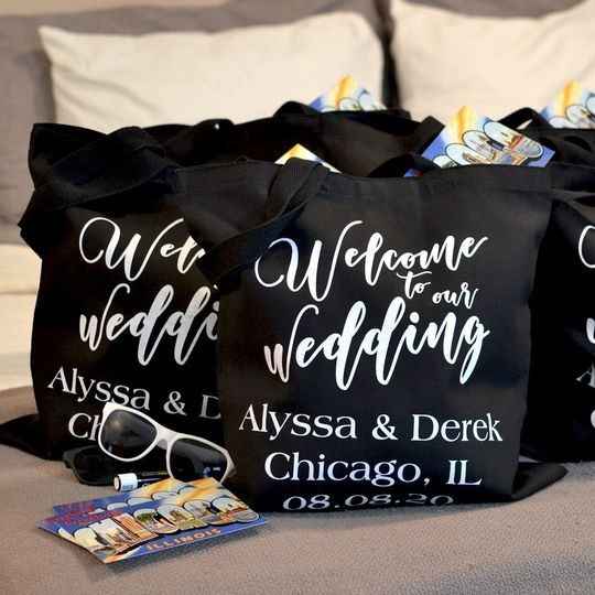 Black canvas wedding welcome bags