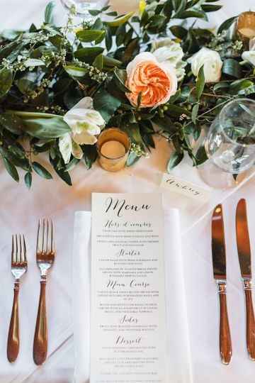 Rectangular menu at place setting during reception