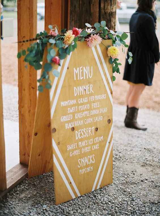 Sandwich board stand alone sign with dinner menu for reception