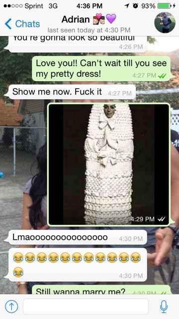 FH's reaction to my dress. HMMPH!