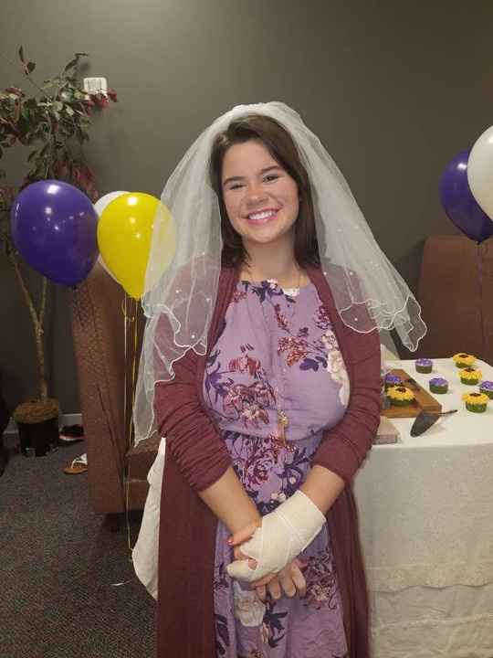 Yours truly, posing awkwardly in front of the dessert table! Thankfully, that bandage on my hand wil