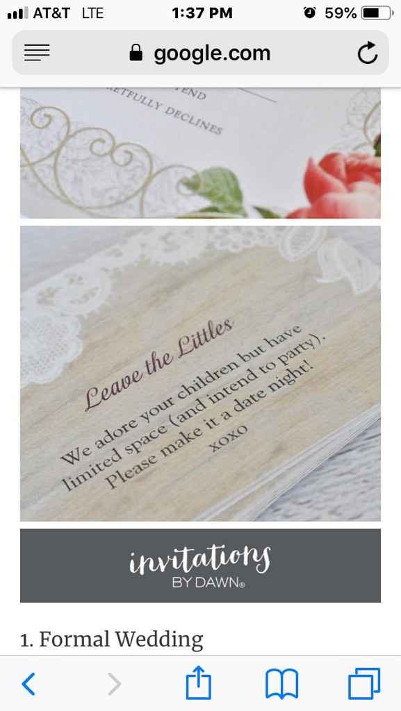 How did you clearly imply a "child-free" wedding day on your invitations? - 1