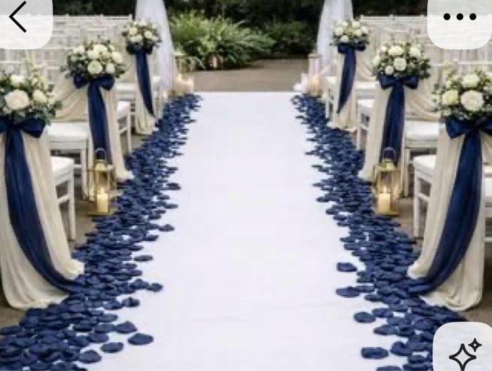 Navy blue, white and gold