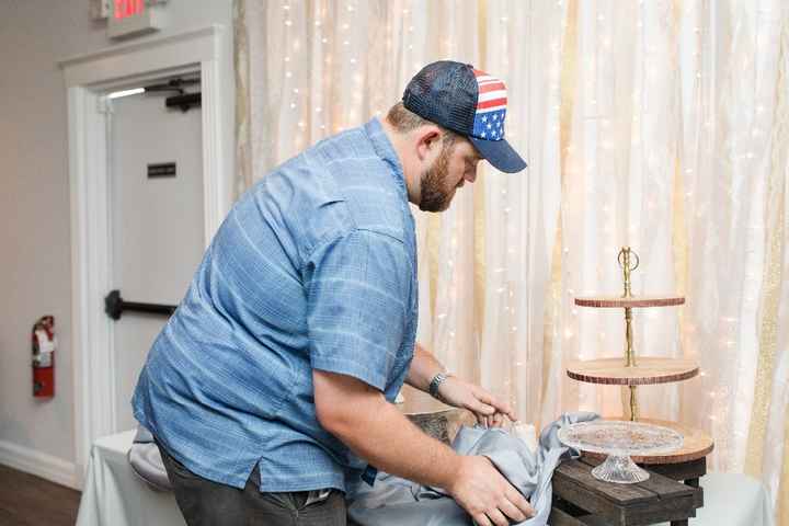 Hubby setting up the dessert table