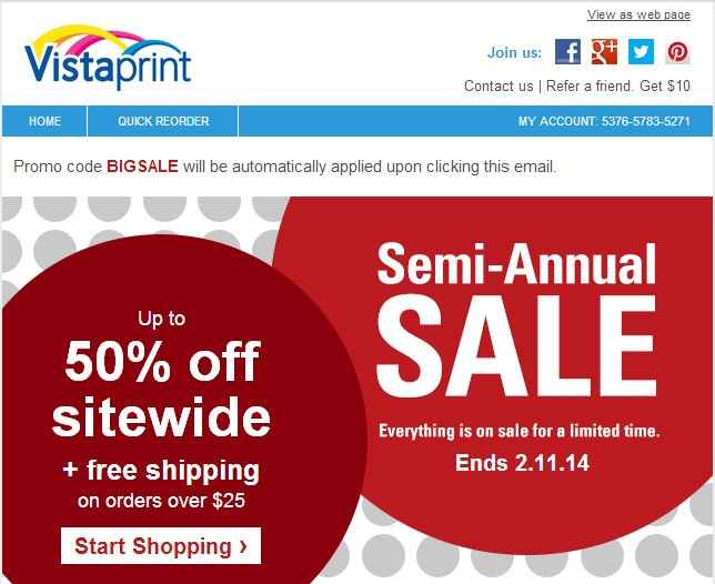 Vistaprint Semi-annual Sale up to 50% off