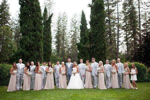 What colour suit from the Groom? If my bridesmaids are in champagne 1