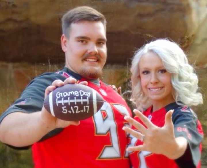 Sports-related engagement/wedding photos