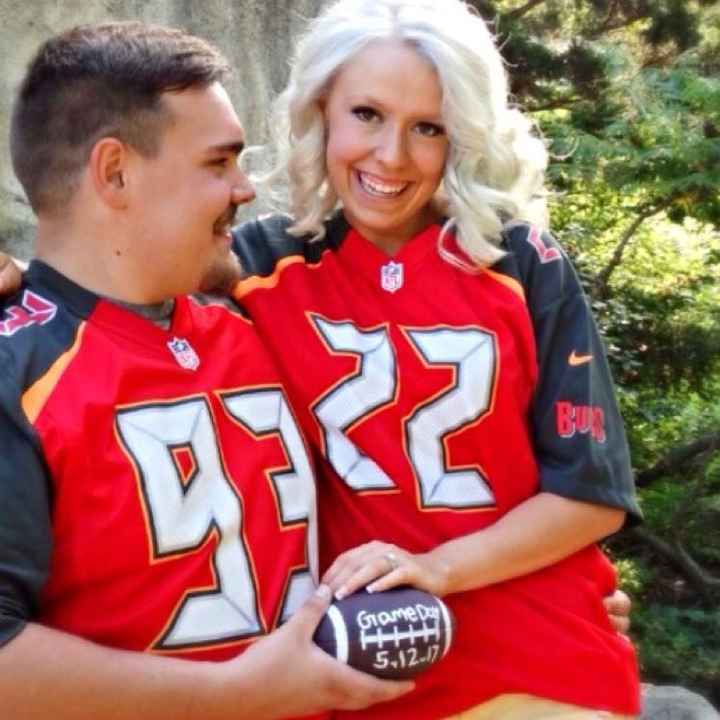 Sports-related engagement/wedding photos