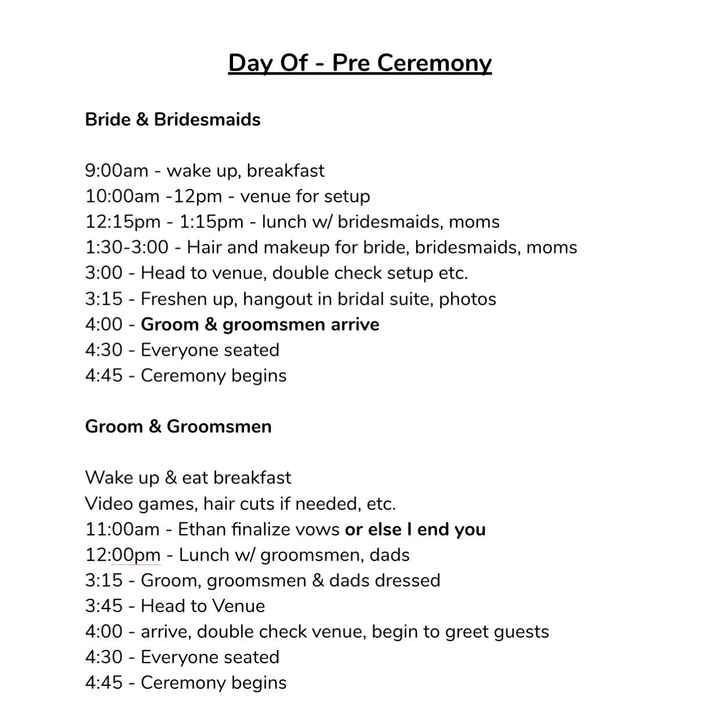 Wedding day timeline - 1