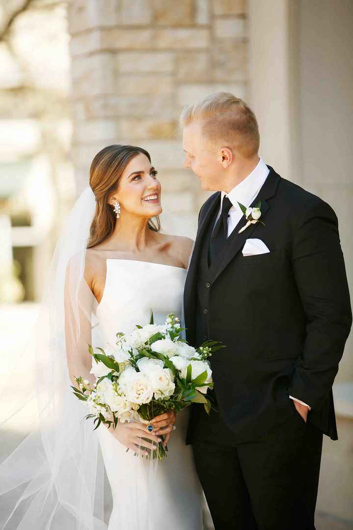 Bride and groom Looking at Eachother