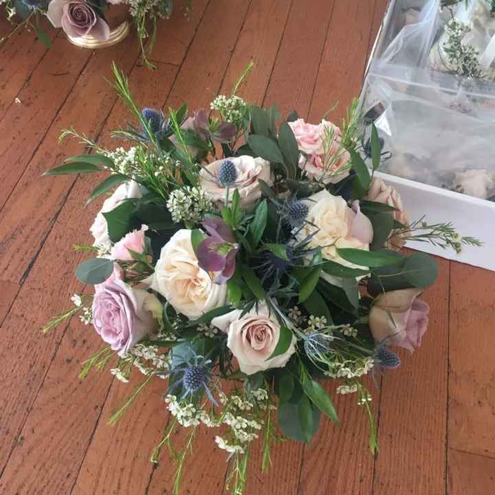 Bouquet with blush wedding dress