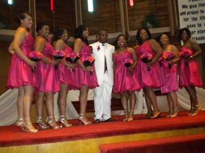 What color shoes with David's Bridal Watermelon BM dresses?