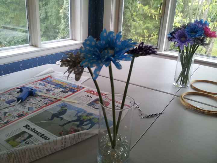 my first trial centerpiece and my toss bouquet