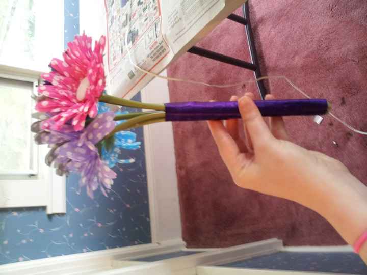 my first trial centerpiece and my toss bouquet