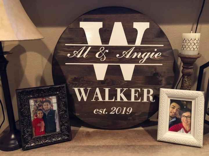 Putting on an easel in the entrance way to wedding