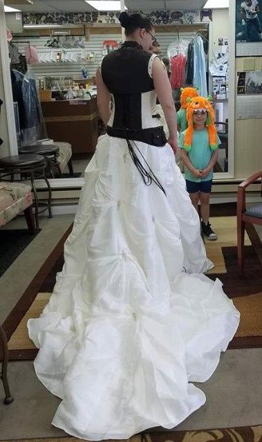 Back of the gown is in the process of having a Victorian style bustle put in.