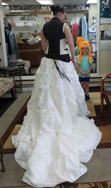 Back of the gown is in the process of having a Victorian style bustle put in.