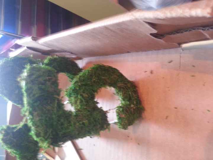DIY moss table numbers, finished chair ribbons and bride/groom sign! pics!