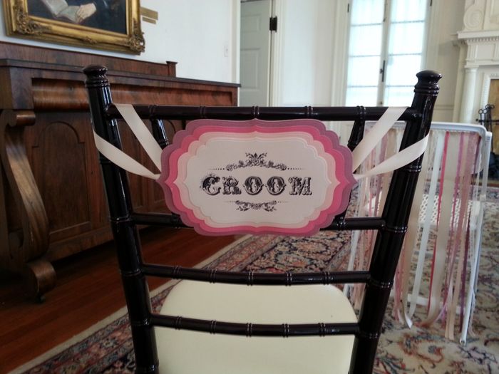 DIY moss table numbers, finished chair ribbons and bride/groom sign! pics!