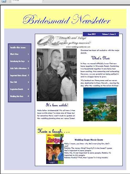 Bridesmaid Newsletter