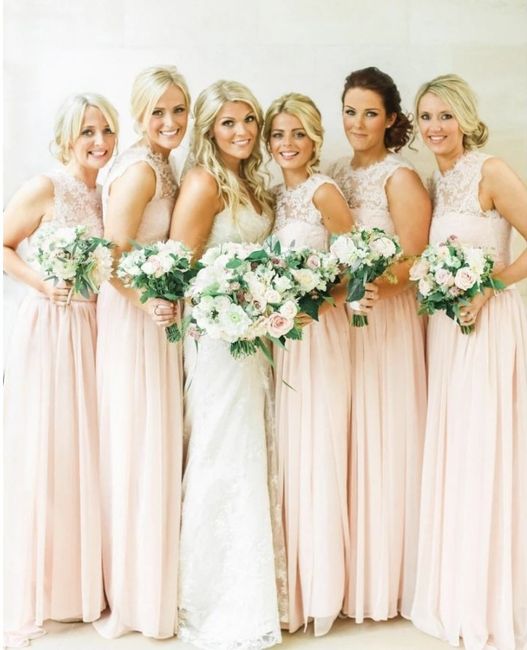 Thoughts on light sky blue bridesmaids dresses vs. light dusty pink bridesmaids dresses (photos attached)? Really torn - whichever color chosen will b 2