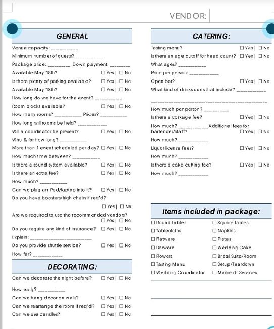 Venue/vendor Questions - 1