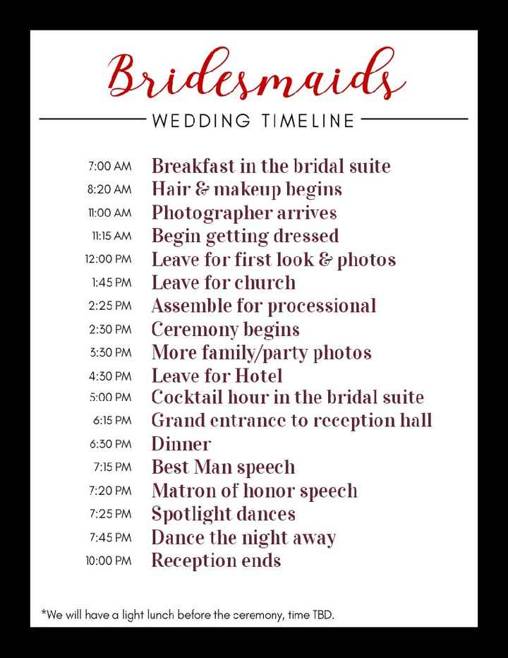 Wedding Party timelines - 1