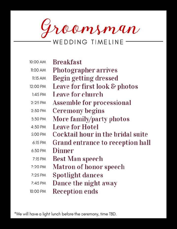 Wedding Party timelines - 2