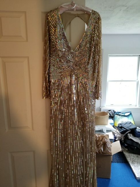Got to try on my rose gold sequin dress!!!!