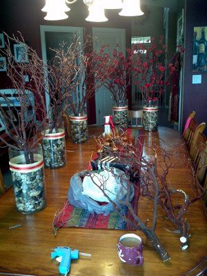 Assembling centerpieces when disaster strikes! :-)