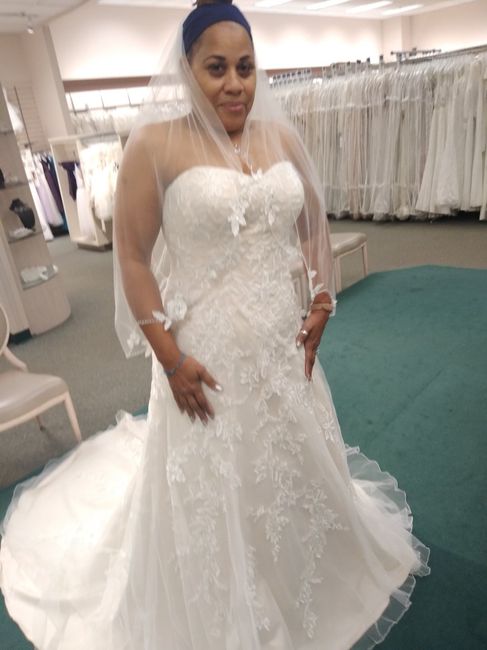I said Yes to the Dress at David's Bridal in Ft Worth, Tx.. It's and Ivory/champagne