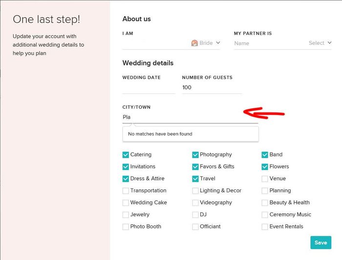 Impossible to set my wedding city into my profile settings 2
