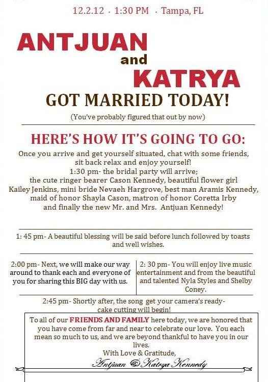 DIY reception program- thank you Hayley for the template :)