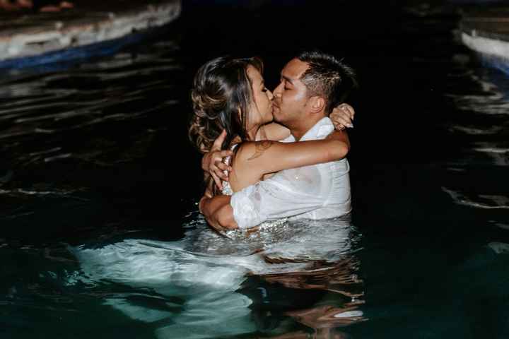 Jumped in the pool at the end of the night, this was before our entire wedding party and a few guest