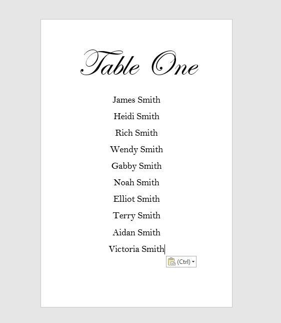 Table Assignments