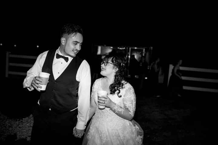 Walking back after getting coffee (food truck behind us)