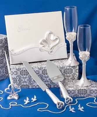The little things: toasting flutes, guestbook, ring bearer pillow, flower girl basket, cake servers.
